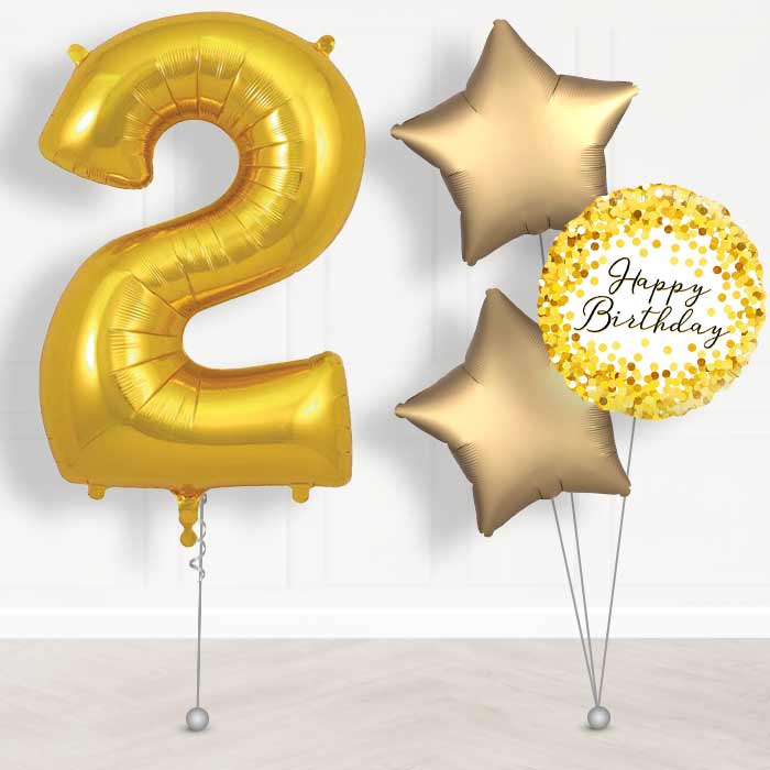 Gold Number 2 Helium Balloon in a Box - Giant Number and 3 Balloons | Party Save Smile
