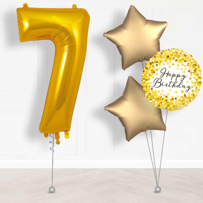 Gold Number 7 Helium Balloon in a Box - Giant Number and 3 Balloons | Party Save Smile