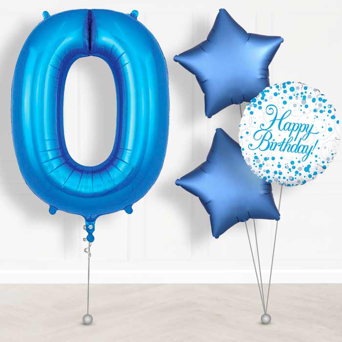 Blue Number 0 Helium Balloon in a Box - Giant Number and 3 Balloons | Party Save Smile
