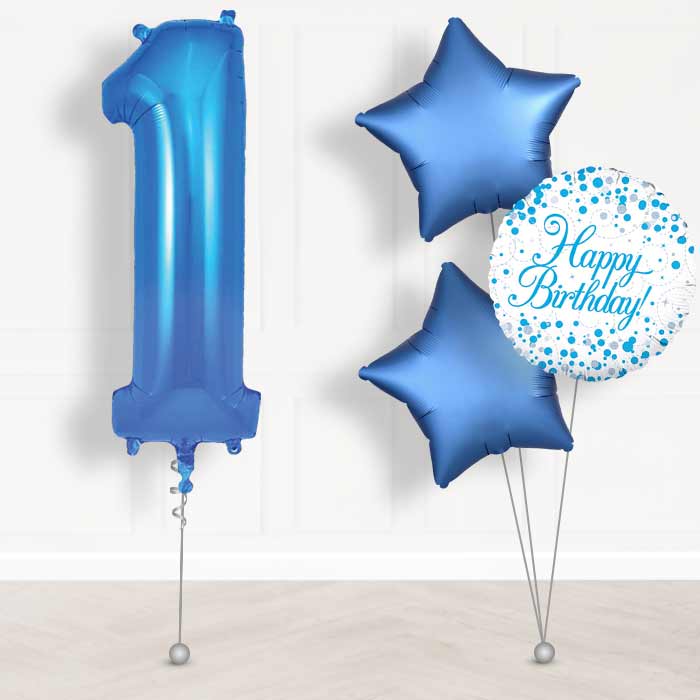 Blue Number 1 Helium Balloon in a Box - Giant Number and 3 Balloons | Party Save Smile