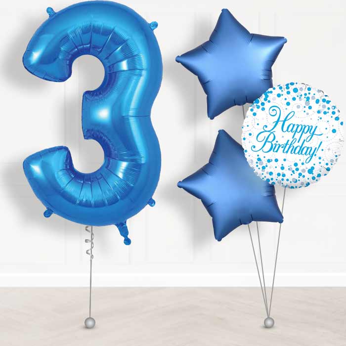 Blue Number 3 Helium Balloon in a Box - Giant Number and 3 Balloons | Party Save Smile