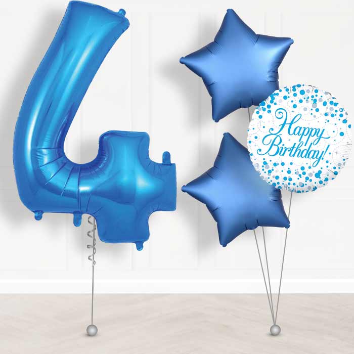Blue Number 4 Helium Balloon in a Box - Giant Number and 3 Balloons | Party Save Smile