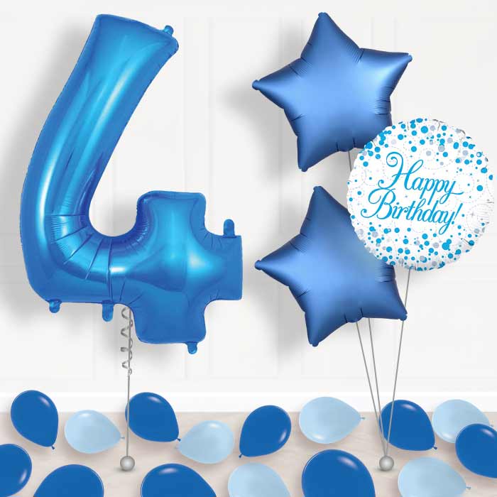 Blue Number 4 Helium Balloon in a Box - Package | Party Save Smile