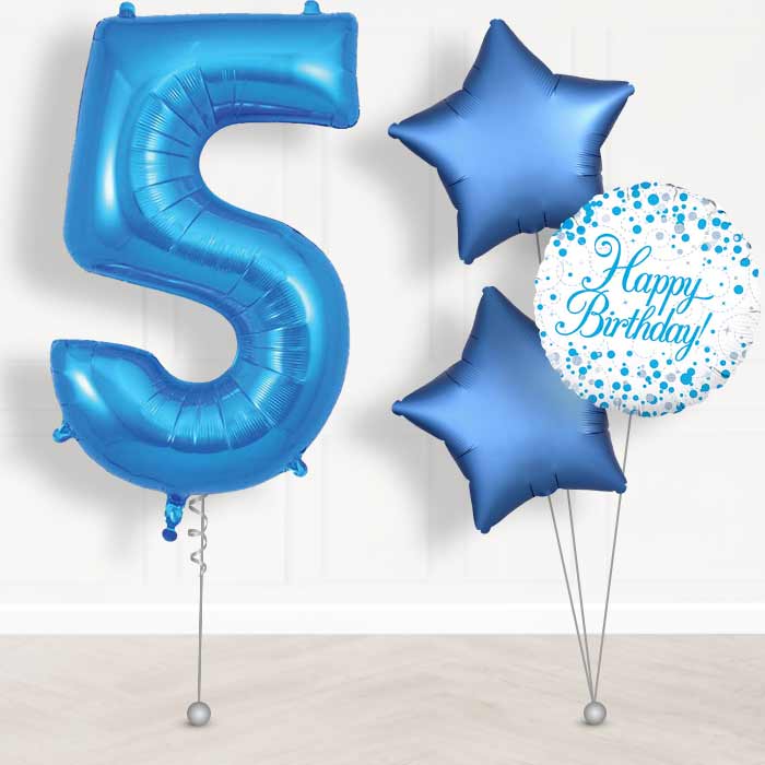 Blue Number 5 Helium Balloon in a Box - Giant Number and 3 Balloons | Party Save Smile