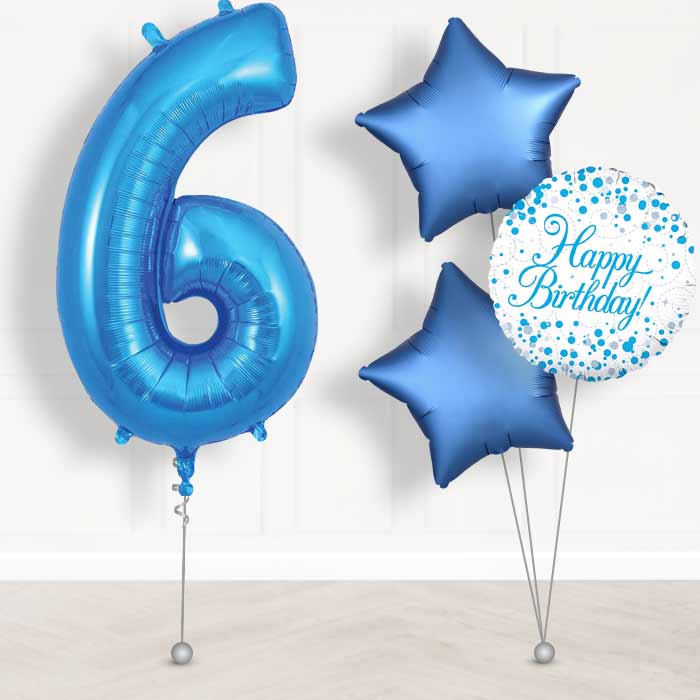 Blue Number 6 Helium Balloon in a Box - Giant Number and 3 Balloons | Party Save Smile