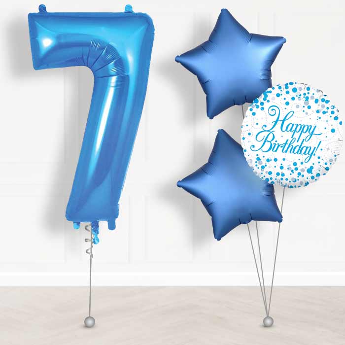 Blue Number 7 Helium Balloon in a Box - Giant Number and 3 Balloons | Party Save Smile