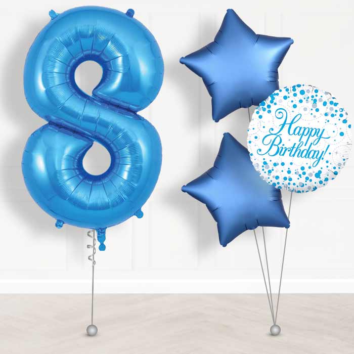 Blue Number 8 Helium Balloon in a Box - Giant Number and 3 Balloons | Party Save Smile