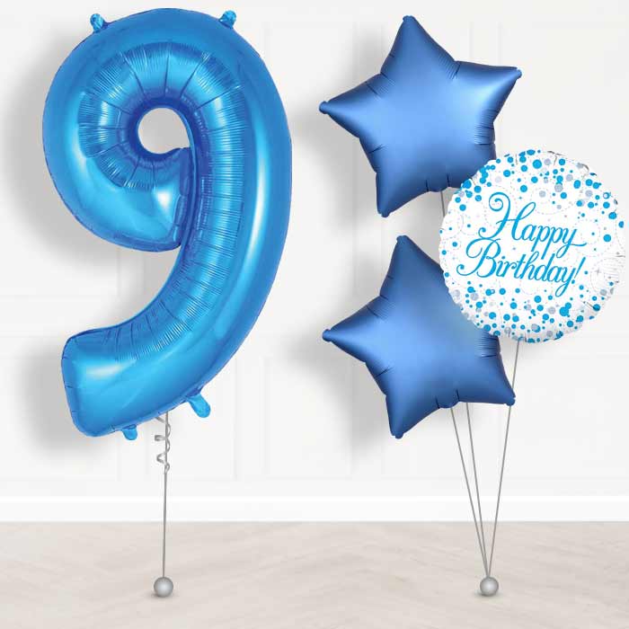 Blue Number 9 Helium Balloon in a Box - Giant Number and 3 Balloons | Party Save Smile