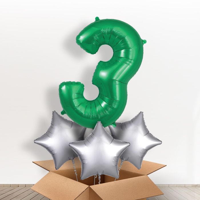 Green Number 3 Helium Balloon in a Box - Giant Number and 3 Balloons | Party Save Smile
