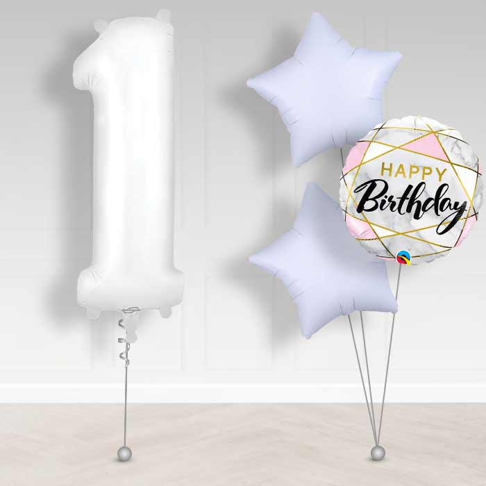 Matte White Number 1 Helium Balloon in a Box - Giant Number and 3 Balloons | Party Save Smile