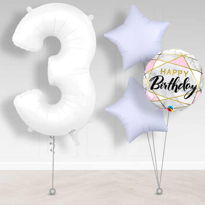 Matte White Number 3 Helium Balloon in a Box - Giant Number and 3 Balloons | Party Save Smile
