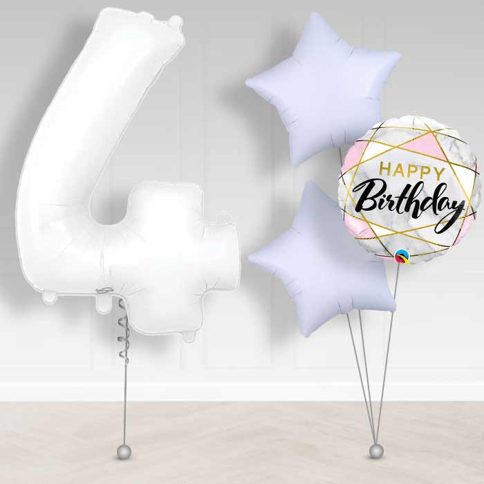 Matte White Number 4 Helium Balloon in a Box - Giant Number and 3 Balloons | Party Save Smile