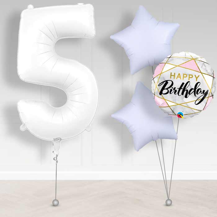 Matte White Number 5 Helium Balloon in a Box - Giant Number and 3 Balloons | Party Save Smile
