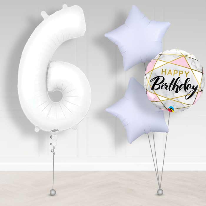 Matte White Number 6 Helium Balloon in a Box - Giant Number and 3 Balloons | Party Save Smile