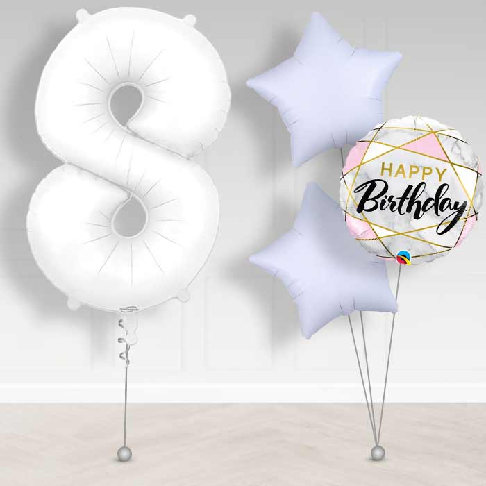 Matte White Number 8 Helium Balloon in a Box - Giant Number and 3 Balloons | Party Save Smile