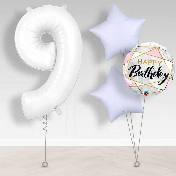 Matte White Number 9 Helium Balloon in a Box - Giant Number and 3 Balloons | Party Save Smile