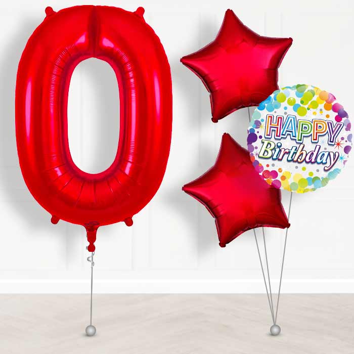 Red Number 0 Helium Balloon in a Box - Giant Number and 3 Balloons | Party Save Smile
