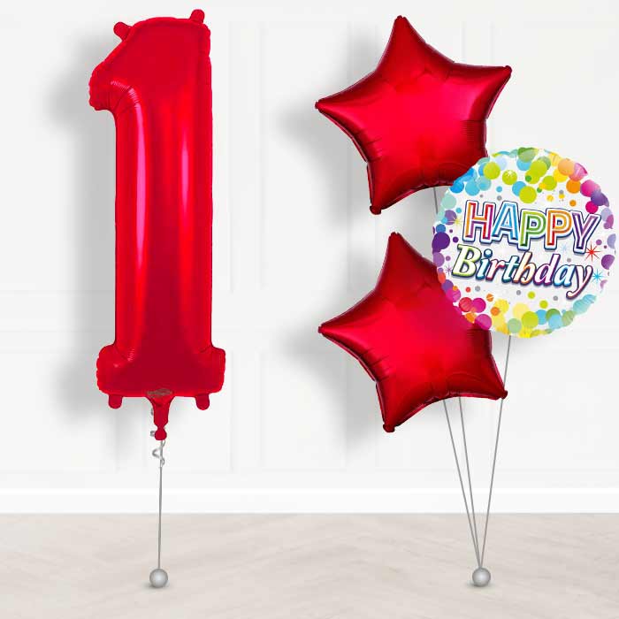 Red Number 1 Helium Balloon in a Box - Giant Number and 3 Balloons | Party Save Smile
