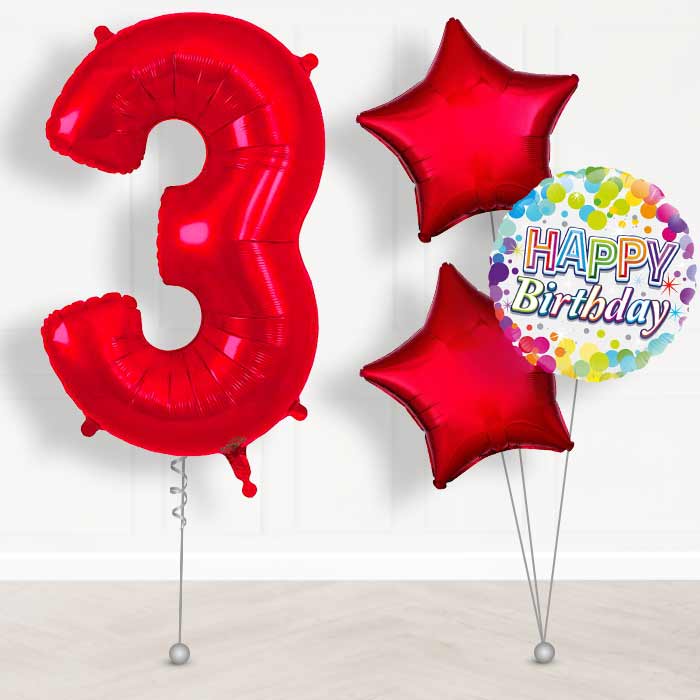 Red Number 3 Helium Balloon in a Box - Giant Number and 3 Balloons | Party Save Smile