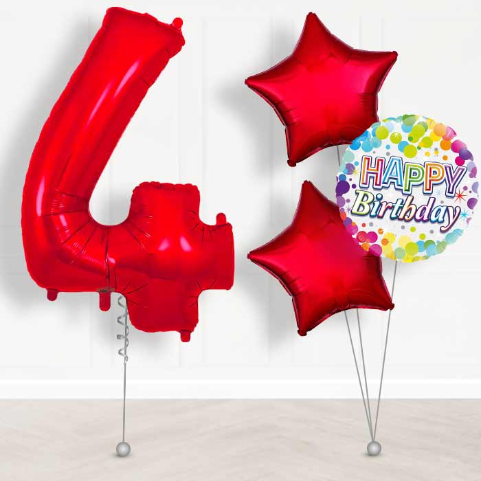 Red Number 4 Helium Balloon in a Box - Giant Number and 3 Balloons | Party Save Smile