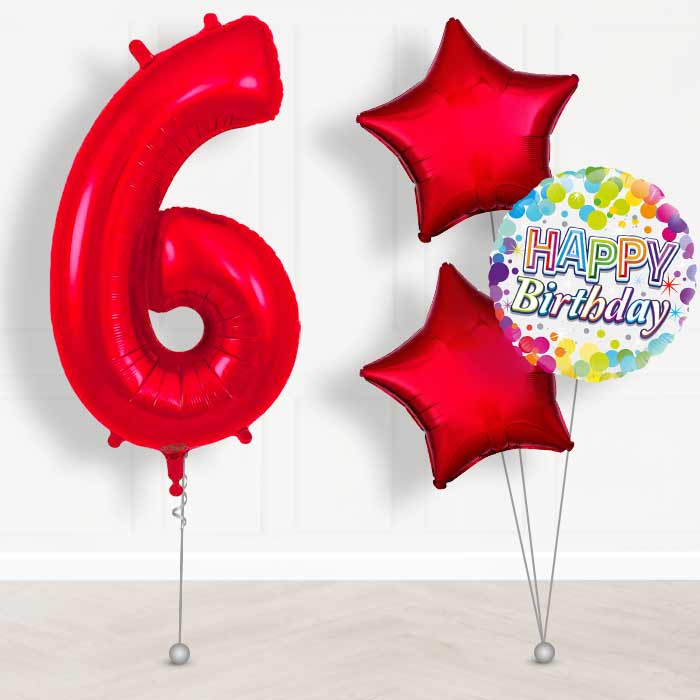 Red Number 6 Helium Balloon in a Box - Giant Number and 3 Balloons | Party Save Smile