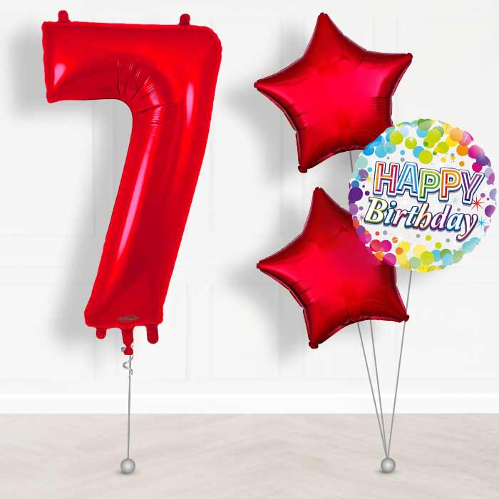Red Number 7 Helium Balloon in a Box - Giant Number and 3 Balloons | Party Save Smile