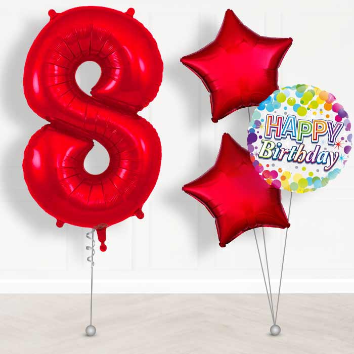 Red Number 8 Helium Balloon in a Box - Giant Number and 3 Balloons | Party Save Smile