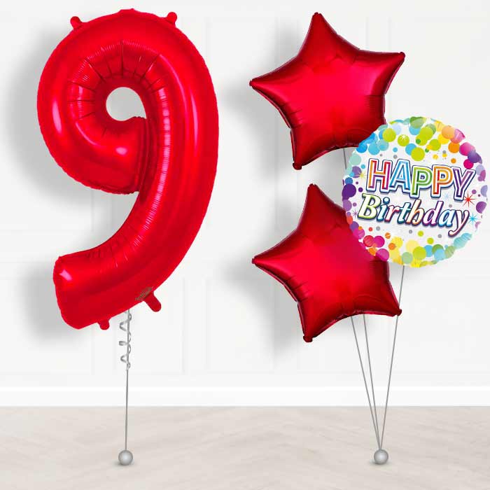 Red Number 9 Helium Balloon in a Box - Giant Number and 3 Balloons | Party Save Smile