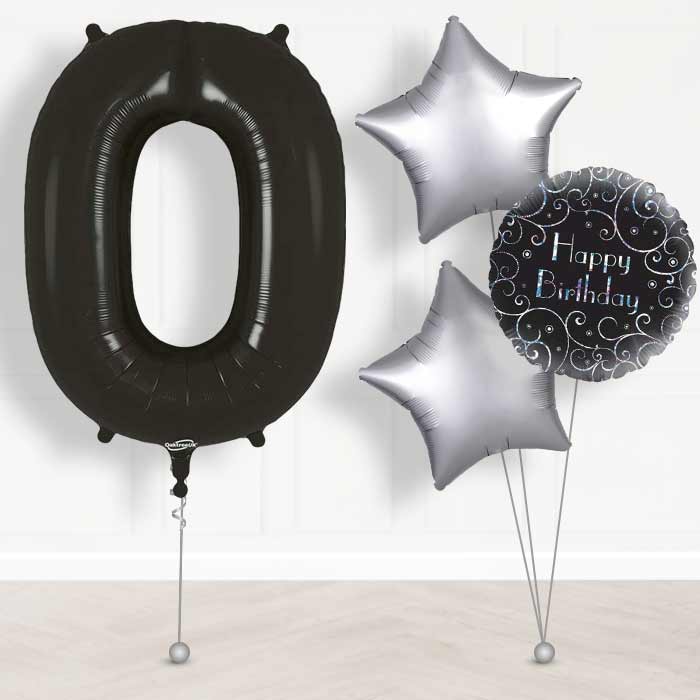 Black Number 0 Helium Balloon in a Box - Giant Number and 3 Balloons | Party Save Smile