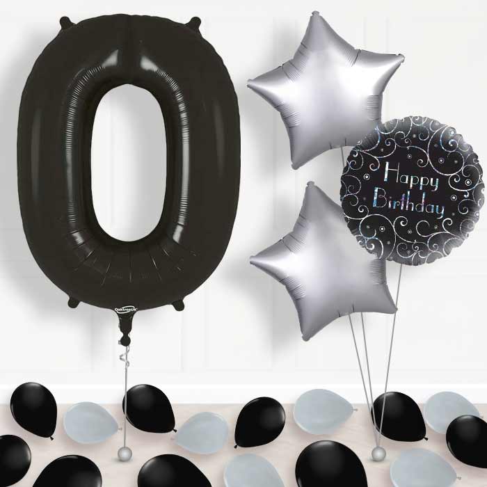 Black Number 0 Helium Balloon in a Box - Package | Party Save Smile