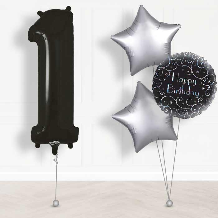 Black Number 1 Helium Balloon in a Box - Giant Number and 3 Balloons | Party Save Smile