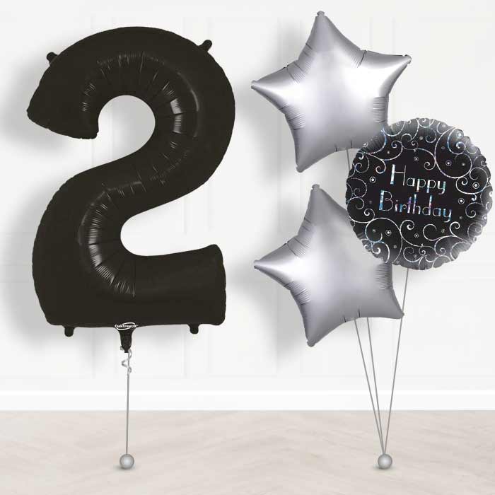 Black Number 2 Helium Balloon in a Box - Giant Number and 3 Balloons | Party Save Smile