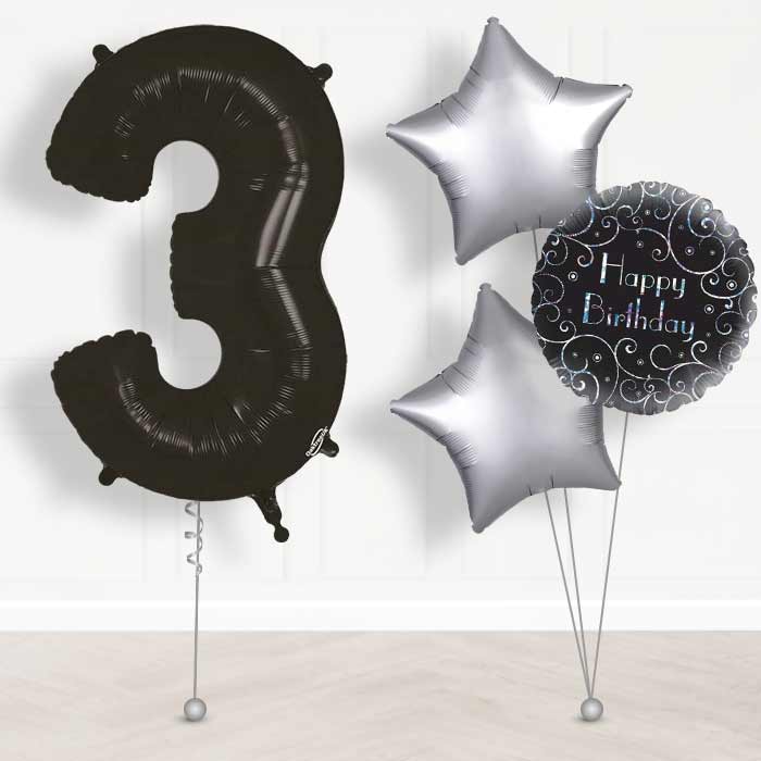 Black Number 3 Helium Balloon in a Box - Giant Number and 3 Balloons | Party Save Smile