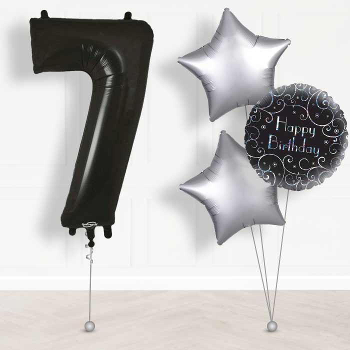 Black Number 7 Helium Balloon in a Box - Giant Number and 3 Balloons | Party Save Smile
