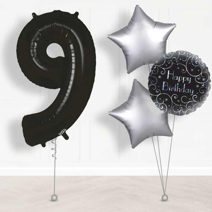 Black Number 9 Helium Balloon in a Box - Giant Number and 3 Balloons | Party Save Smile