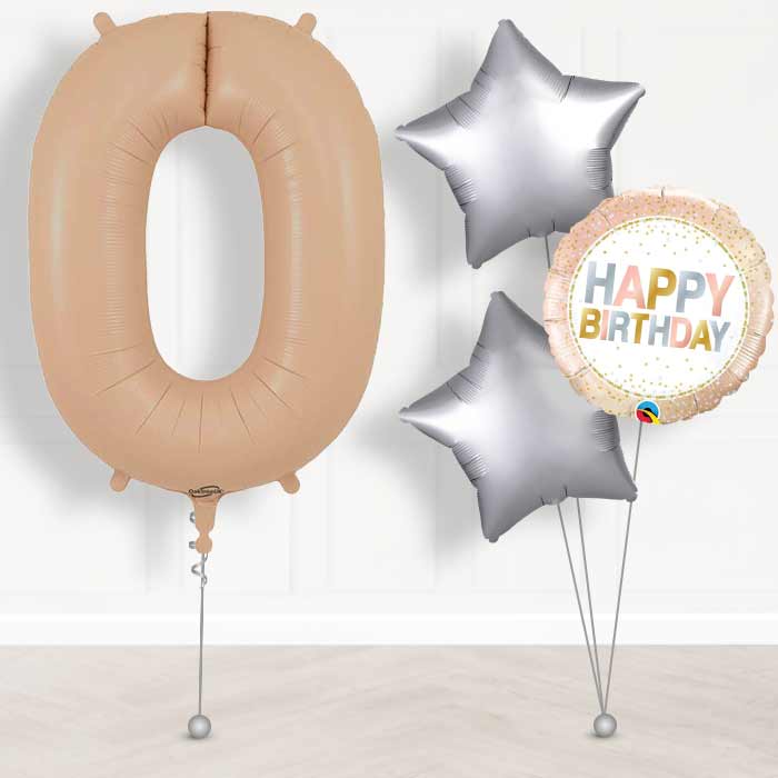 Matte Nude Number 0 Helium Balloon in a Box - Giant Number and 3 Balloons | Party Save Smile