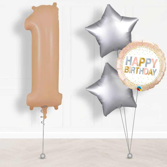 Matte Nude Number 1 Helium Balloon in a Box - Giant Number and 3 Balloons | Party Save Smile