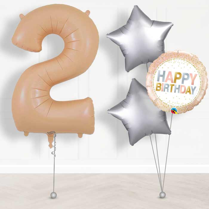 Matte Nude Number 2 Helium Balloon in a Box - Giant Number and 3 Balloons | Party Save Smile
