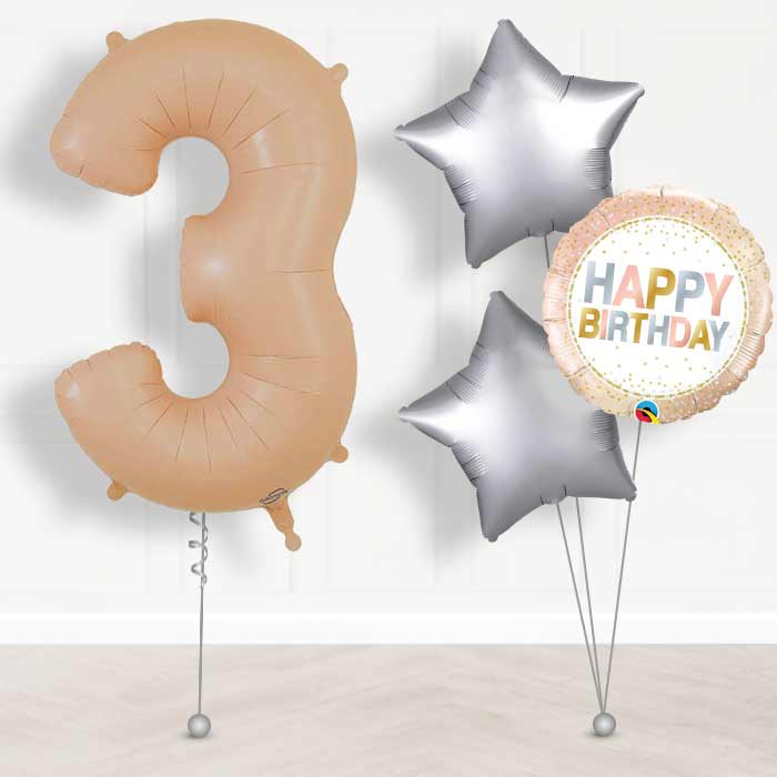 Matte Nude Number 3 Helium Balloon in a Box - Giant Number and 3 Balloons | Party Save Smile
