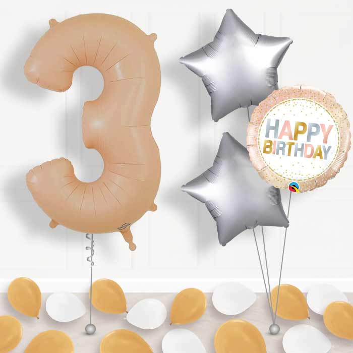 Matte Nude Number 3 Helium Balloon in a Box - Package | Party Save Smile