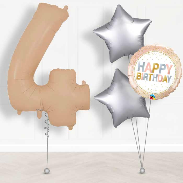 Matte Nude Number 4 Helium Balloon in a Box - Giant Number and 3 Balloons | Party Save Smile