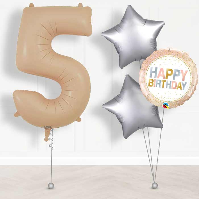 Matte Nude Number 5 Helium Balloon in a Box - Giant Number and 3 Balloons | Party Save Smile
