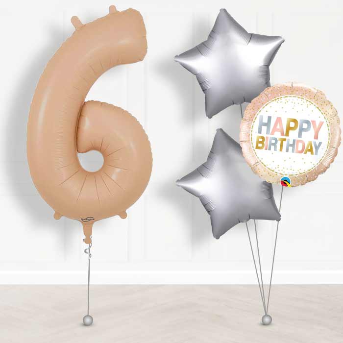 Matte Nude Number 6 Helium Balloon in a Box - Giant Number and 3 Balloons | Party Save Smile