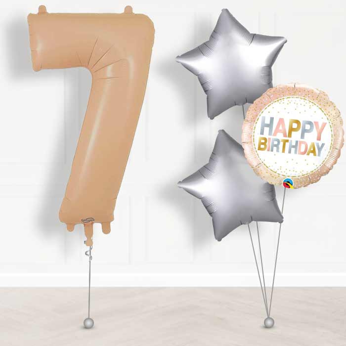 Matte Nude Number 7 Helium Balloon in a Box - Giant Number and 3 Balloons | Party Save Smile