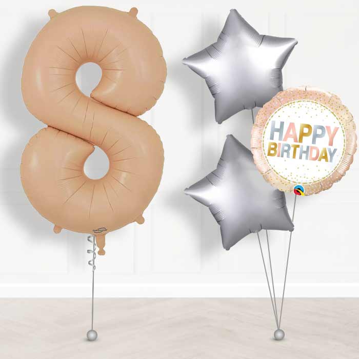 Matte Nude Number 8 Helium Balloon in a Box - Giant Number and 3 Balloons | Party Save Smile