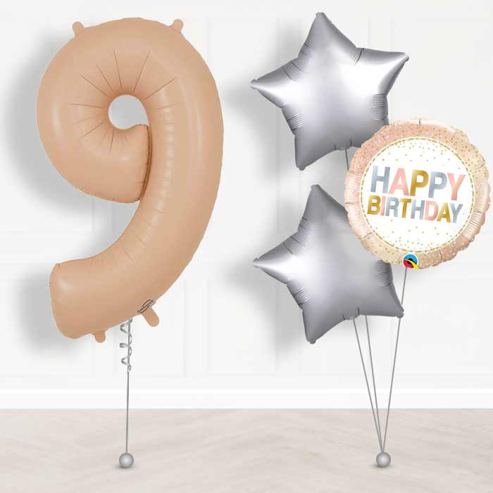 Matte Nude Number 9 Helium Balloon in a Box - Giant Number and 3 Balloons | Party Save Smile
