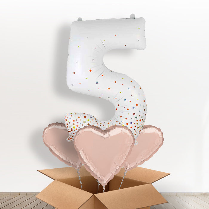 Rose Gold and White Number 5 Helium Balloon in a Box - Giant Number and 3 Balloons | Party Save Smile