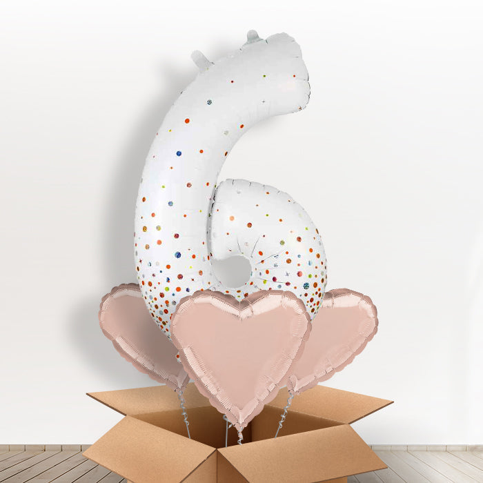 Rose Gold and White Number 6 Helium Balloon in a Box - Giant Number and 3 Balloons | Party Save Smile