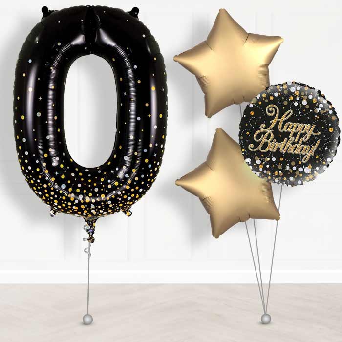 Black and Gold Number 0 Helium Balloon in a Box - Giant Number and 3 Balloons | Party Save Smile