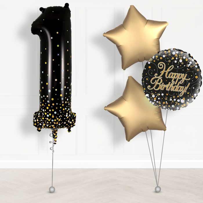 Black and Gold Number 1 Helium Balloon in a Box - Giant Number and 3 Balloons | Party Save Smile